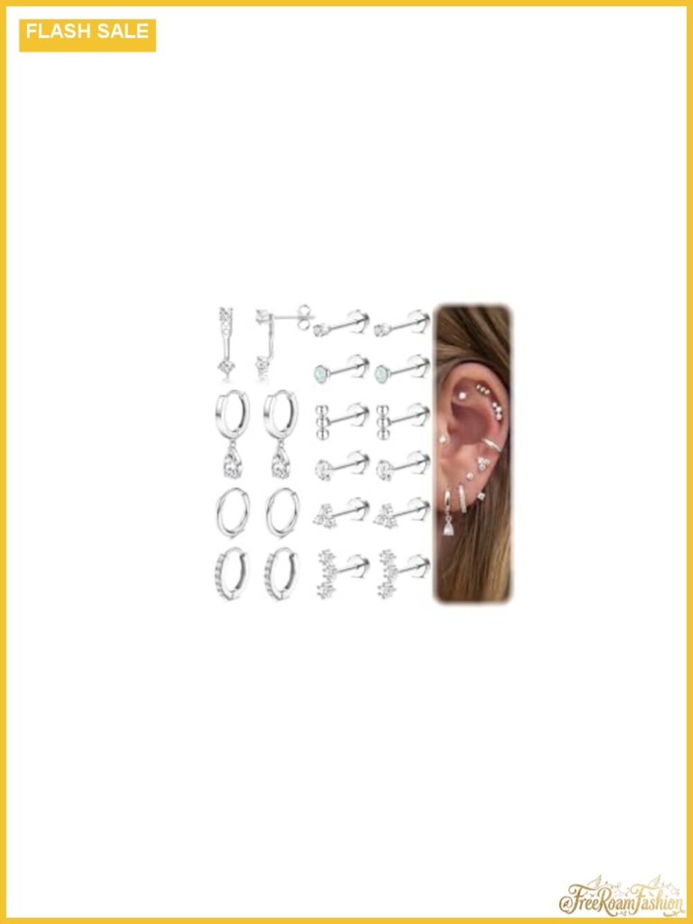 Hypoallergenic 14K Gold Plated Flat Back Earrings Set for Multiple Piercing 20G